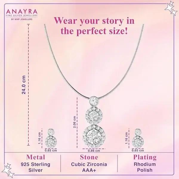 ANAYRA 925 Sterling Silver Fancy Pendant Set for Women | Hallmark Certified Silver Pendant Set