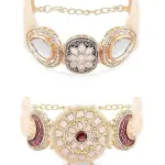 ZAVERI PEARLS Set Of 2 Multi-Colour Enamel Multistrand Beaded Kundan & Dazzling Crescent Bracelet For Women-ZPFK16853