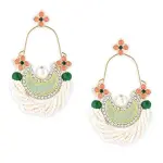 Zaveri Pearls Green & Peach Dazzling Stones Cresent Ethnic Dangle Earring For Women -ZPFK16397
