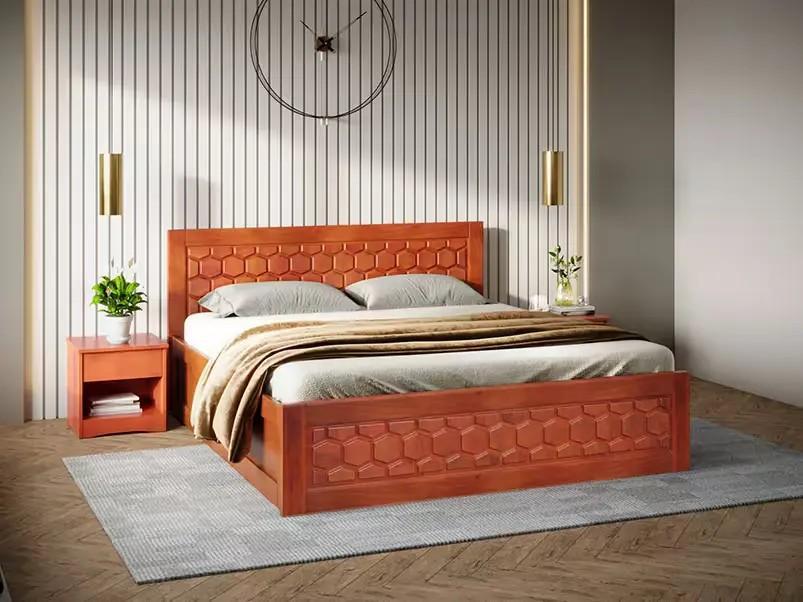 Godrej-Honeycomb Queen Size Solid Wood Bed With Box Storage