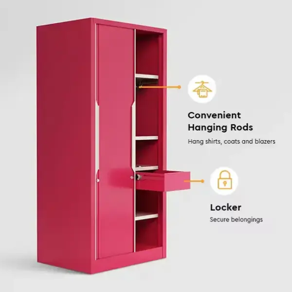 Godrej-Slide N Store Compact 2-Door Steel Wardrobe (Textured Blush Red)