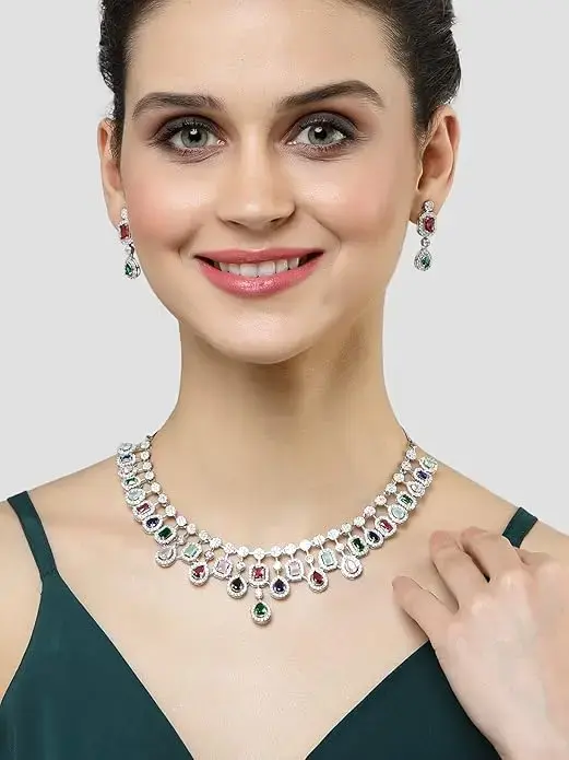 Karatcart Silver Toned American Diamond Studded Jewellery Set for Women