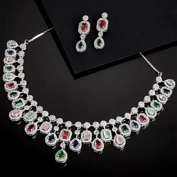 Karatcart Silver Toned American Diamond Studded Jewellery Set for Women
