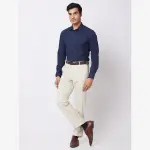 Raymond-Park Avenue Blue Solid Slim Fit Cotton Blend Formal Shirt