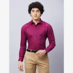 Raymond-Men Red Structure Slim Fit Cotton Shirt