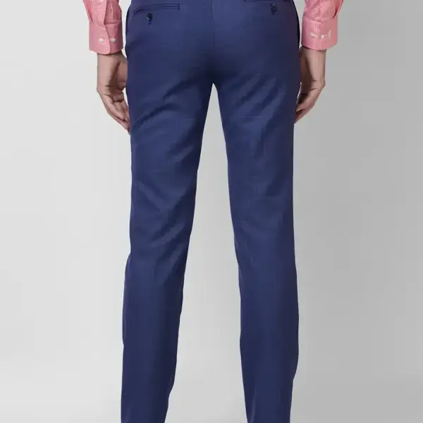 Raymond-Men Blue Checks Slim Fit Polyester Blend Trouser