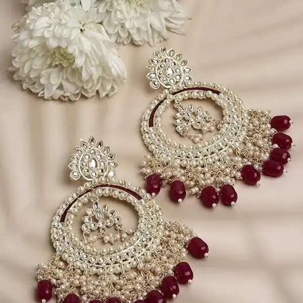 Shining Diva Fashion Latest Stylish Traditional Kundan Chandbali Earrings for Women and Girls