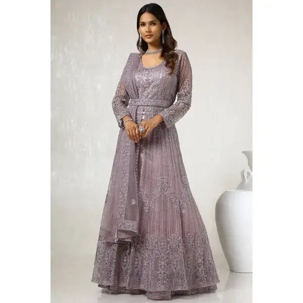 Soch-Purple Net Embellished Lehenga Choli With Belt