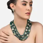 ZAVERI PEARLS Green Beads & Floral Kundan Necklace Set For Women-ZPFK9098