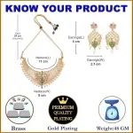 Zenem Gold Plated White & Red American Diamond Studded With Drop Pearl Beaded Jewellery Set For Women & Girl